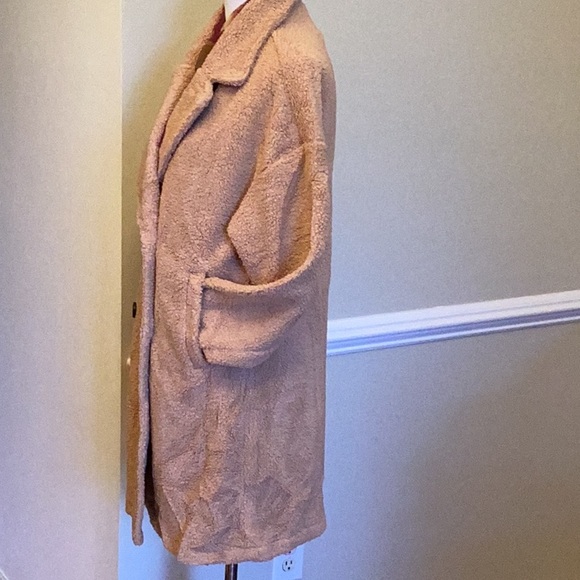 BTFBM lite cocoa colored teddy jacket double breasted with front welt pockets L - Picture 5 of 11